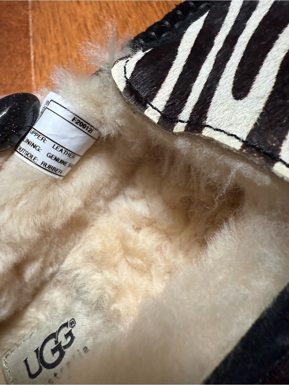 Ugg Zebra Print Fuzzy Lined Moccasin Slippers - Picture 8 of 9